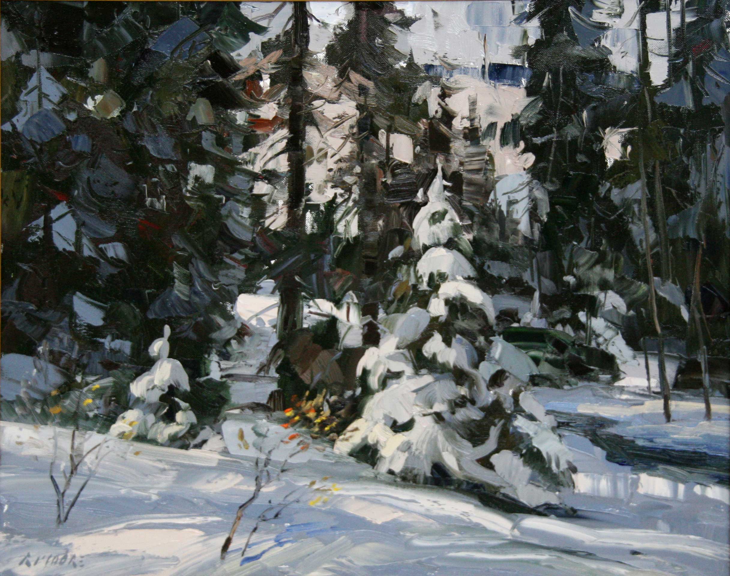 Robert Moore, "Heavy Snow," 20 x 24 inches, Oil on canvas