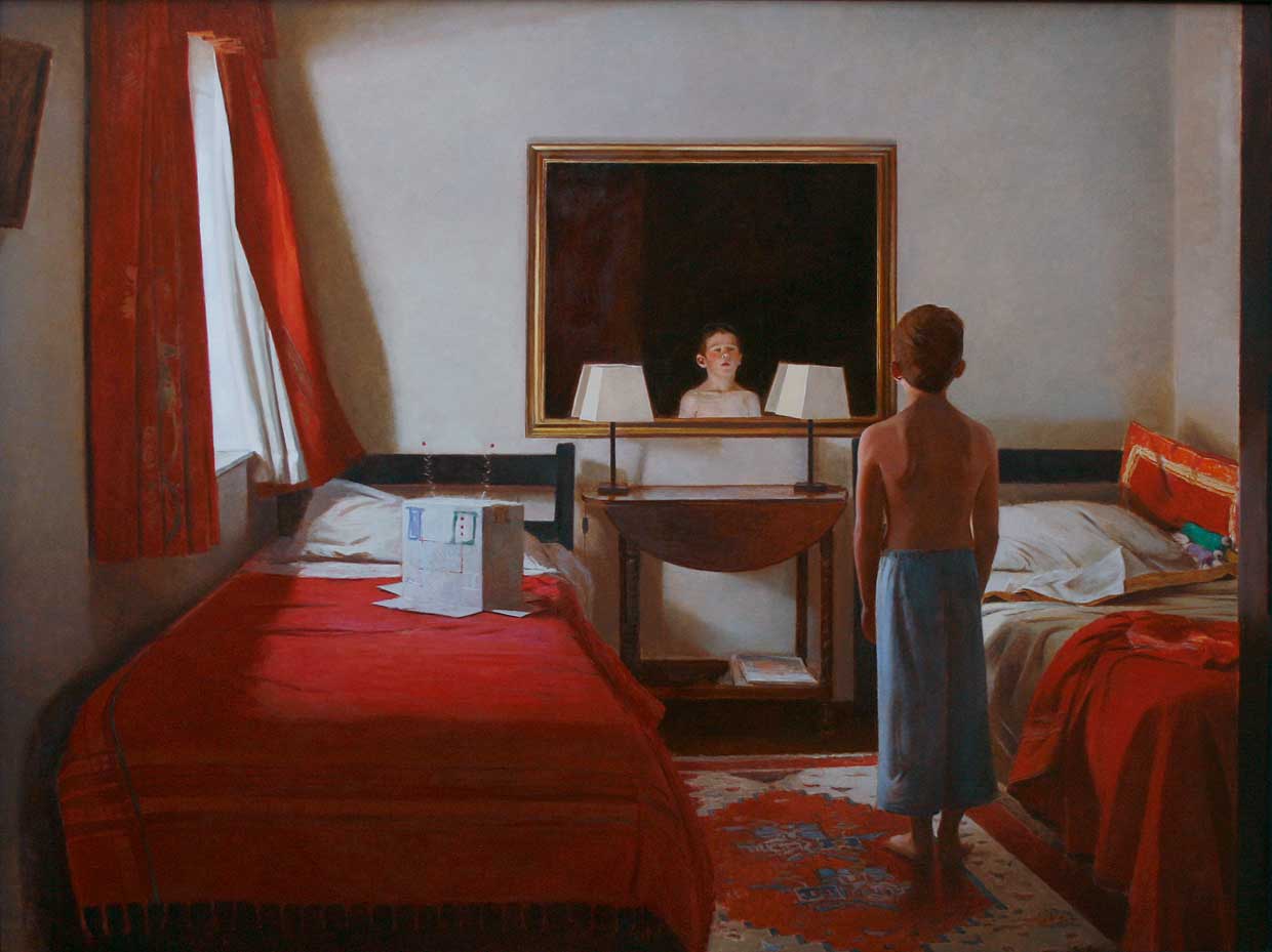 Narrative art - David Baker, "Fledgling," 38 x 50 inches, Oil on linen