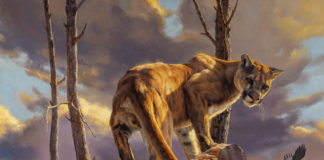 realist wildlife painting - Dustin Van Wechel, “The Catbird Seat," oil, 35 x 40 in.