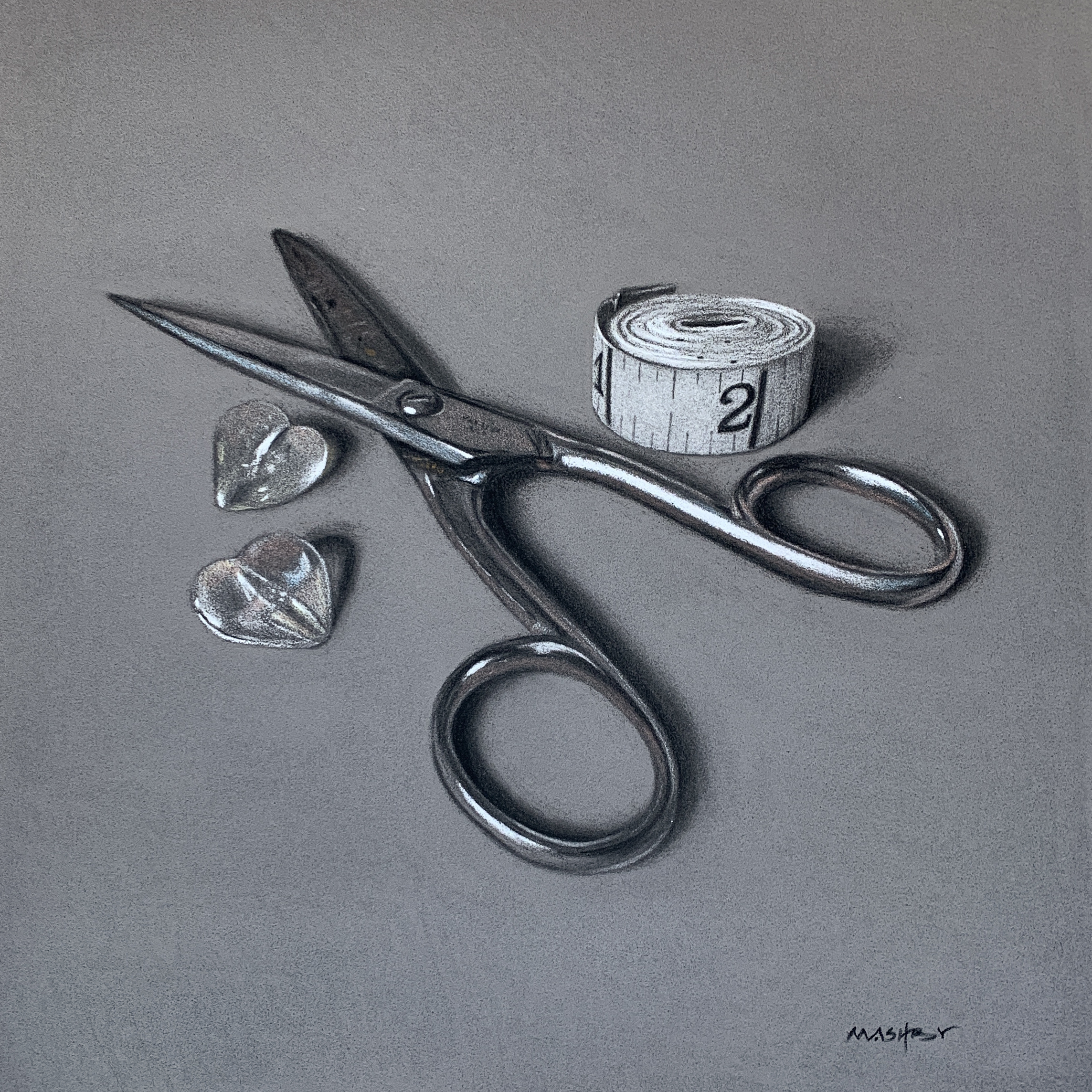 realistic pastel art - Michele Ashby, "The Big Scissors," pastel