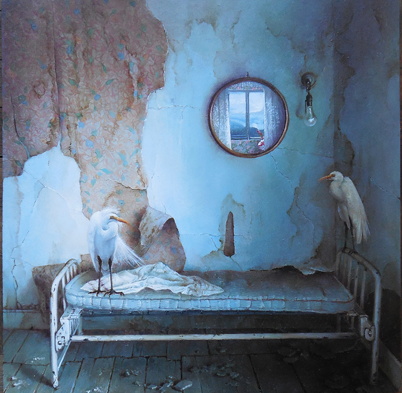 Dina Brodsky, "I Wake to Sleep," 8 x 8 inches, Oil on plexiglass
