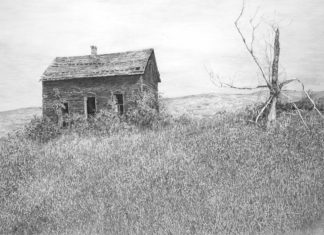 graphite drawing of an old house