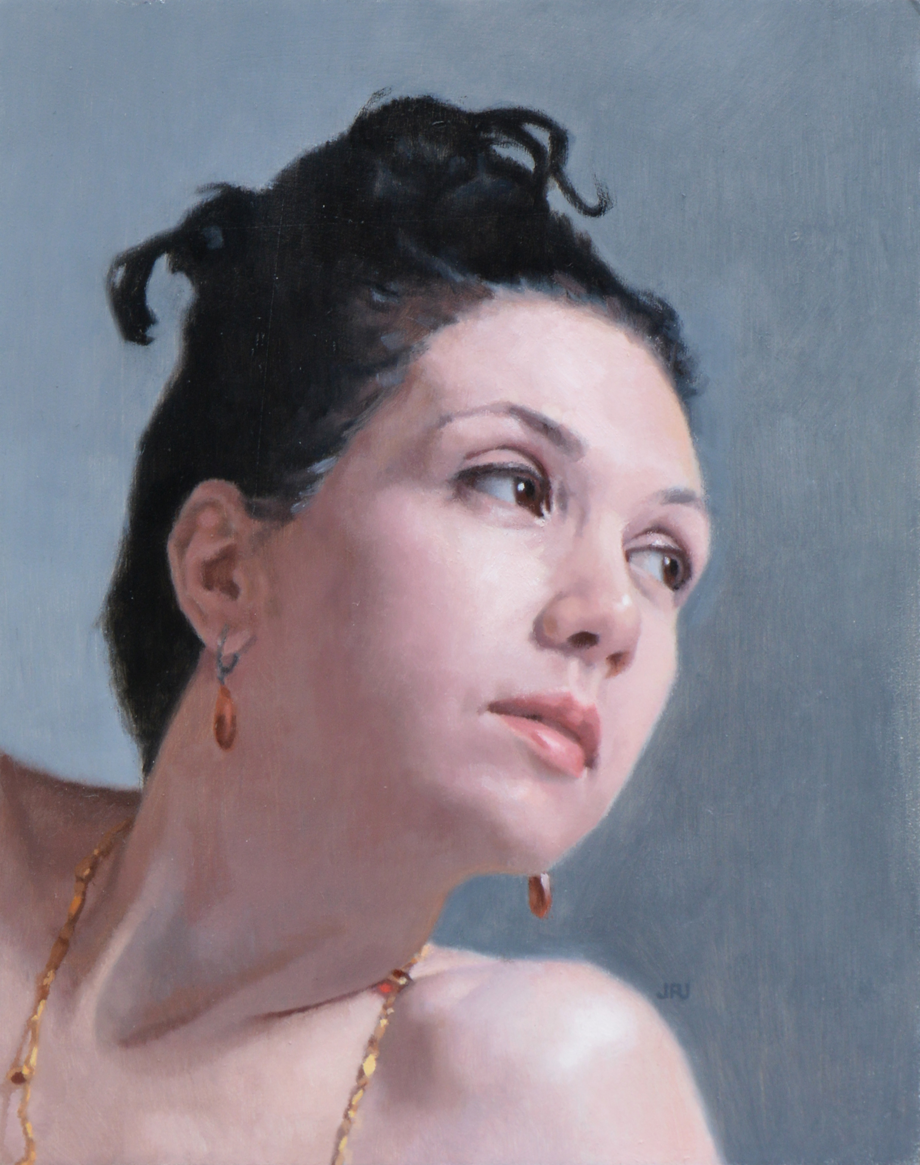  Jason Patrick Jenkins, "Woman with the Amber Earrings," Oil on panel, 12x9 inches. ©2022. Private collection.