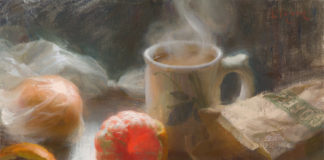 Adam Clague, "Cara Cara and Coffee," 11 x 14 in., oil