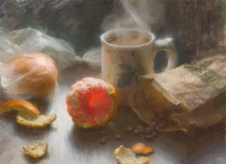 Adam Clague, "Cara Cara and Coffee," 11 x 14 in., oil