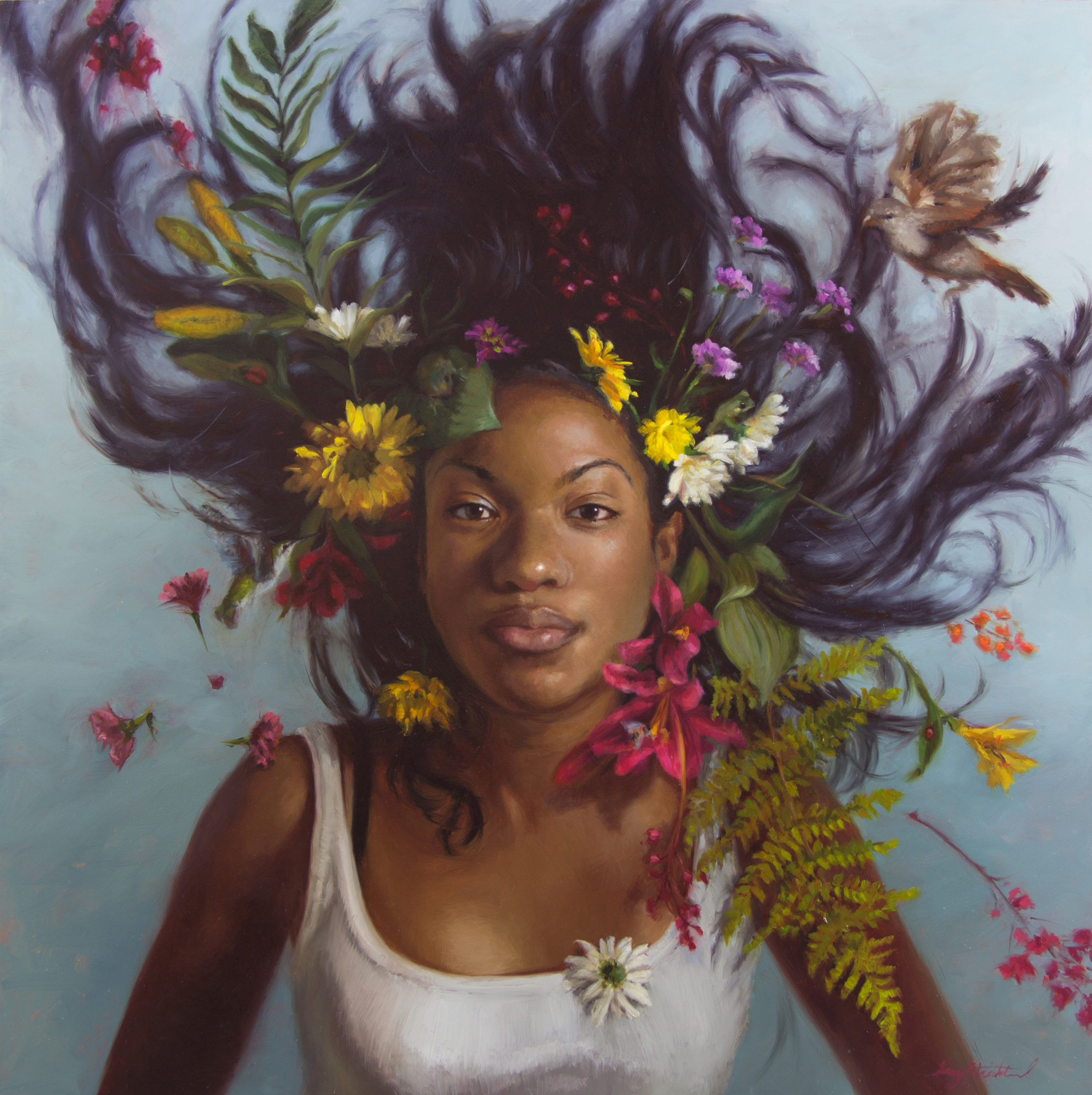 Contemporary realism portrait - Terry Strickland, "Medusa," 2022, oil on panel, 16 x 16 in. "Primavera," 2013, oil on panel, 24 x 24 in.