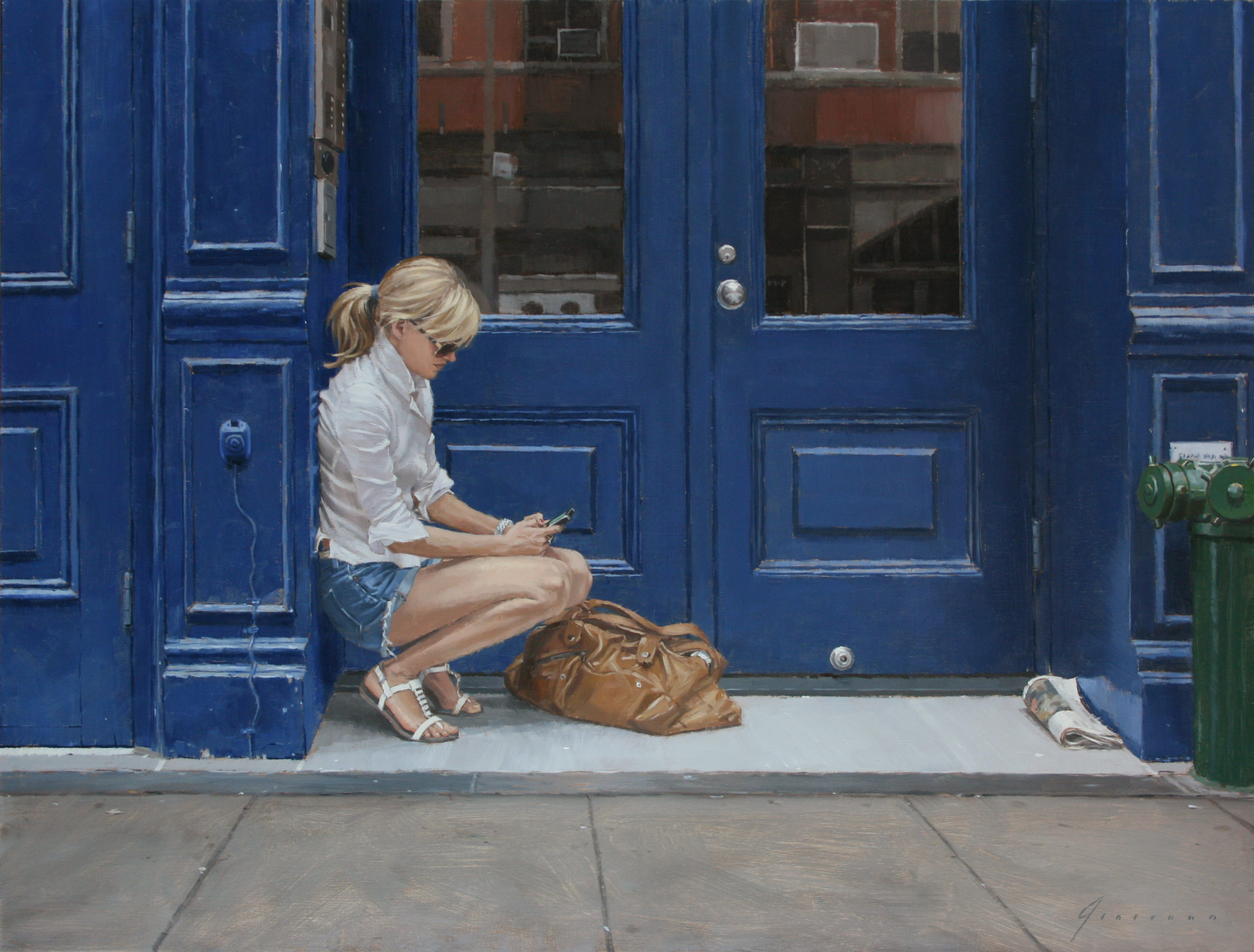 Painting people in New York City - Vincent Giarrano, "Communiqué," 18 x 24 inches, Oil on linen