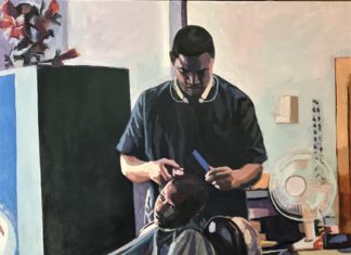 narrative painting of a barber