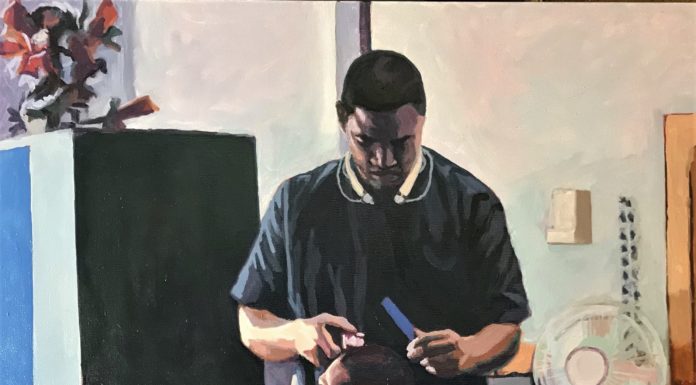 narrative painting of a barber