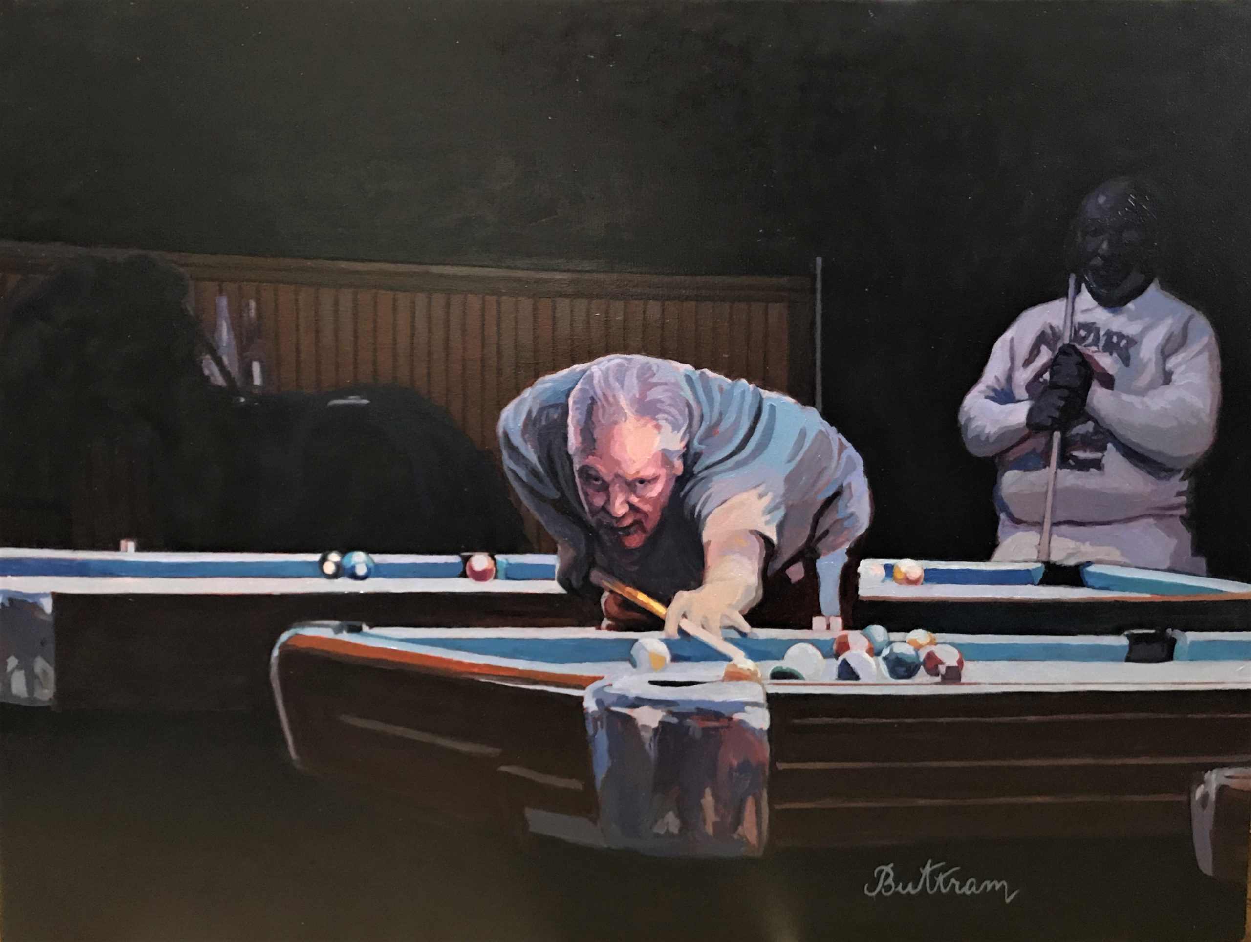 Narrative painting - men playing pool
