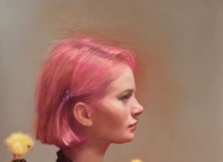 Realism portrait painting - "Choosing Her Revolution: My Chick In Flight" by Carol Peebles