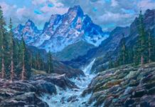 Inspiration from numerous old plein air studies from a trip to Alberta, Canada, 30 x 40 inches