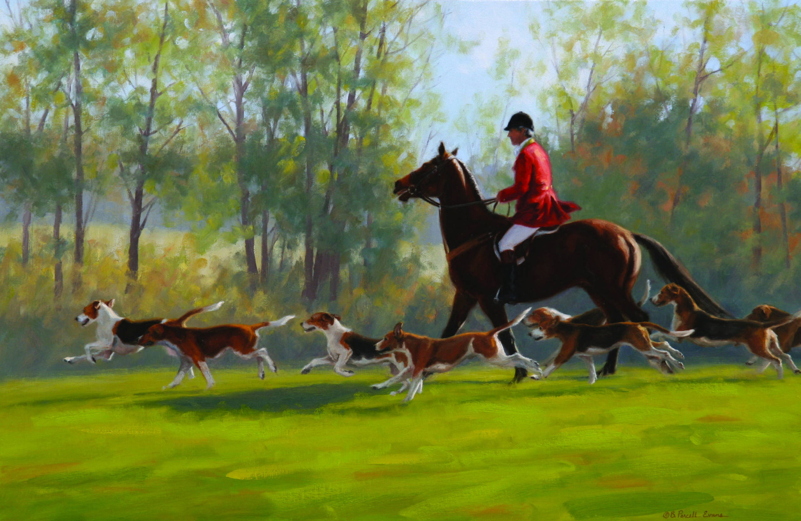 Paintings of horses - Beth Parcell (b. 1958), "Spirited Departure," 2010, oil on canvas, 20 x 30 in., private collection