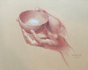 "Two Hands and Bowl" by Patricia Watwood - drawing