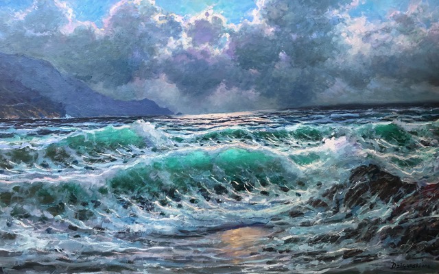 Alex Dzigurski, “Silver Breakers, Big Sur, California,” oil, 30 x 48 in., private collection