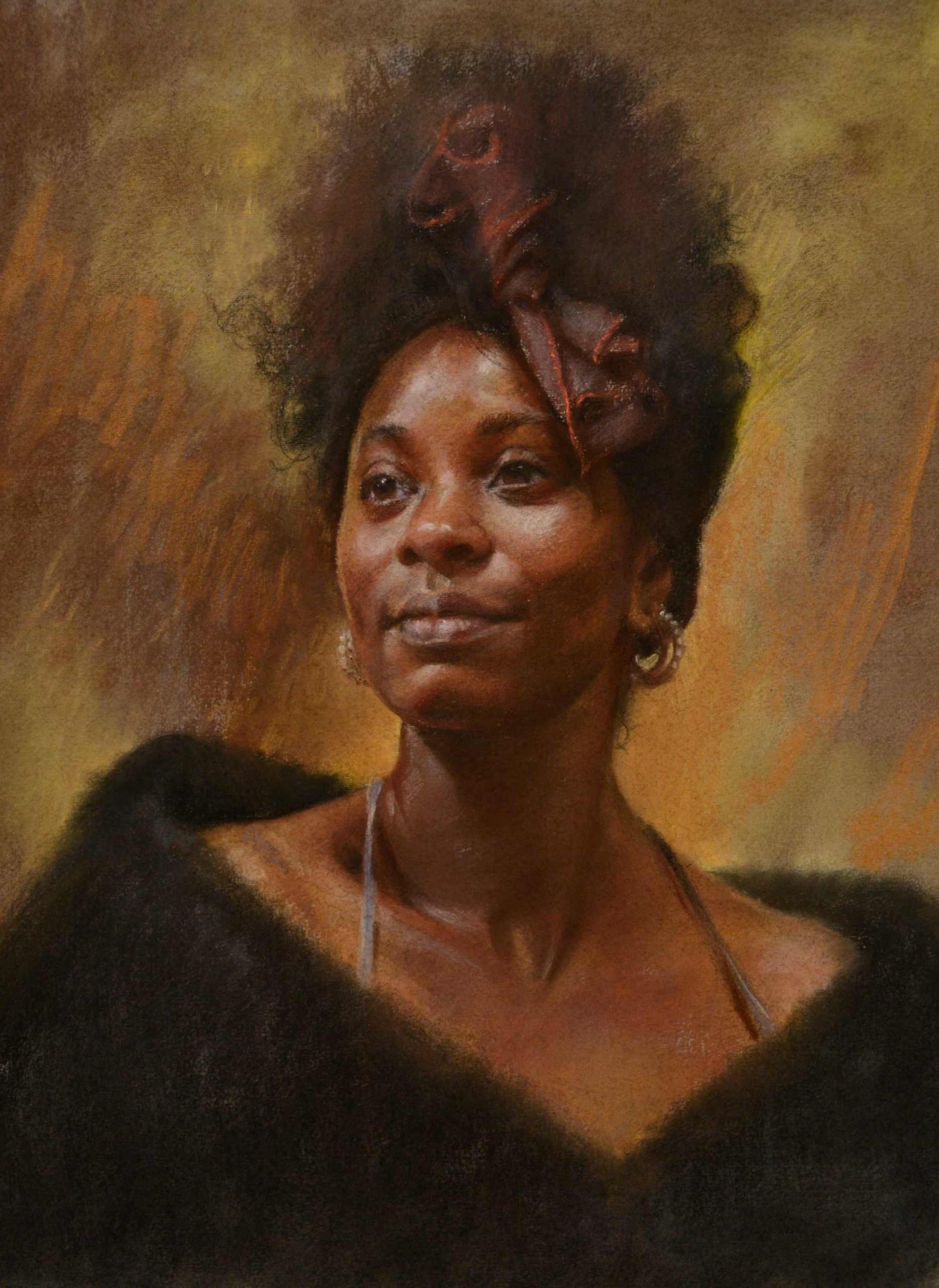 Lenin Delsol, “Black and Gold,” Pastel, 24 x 19 in.