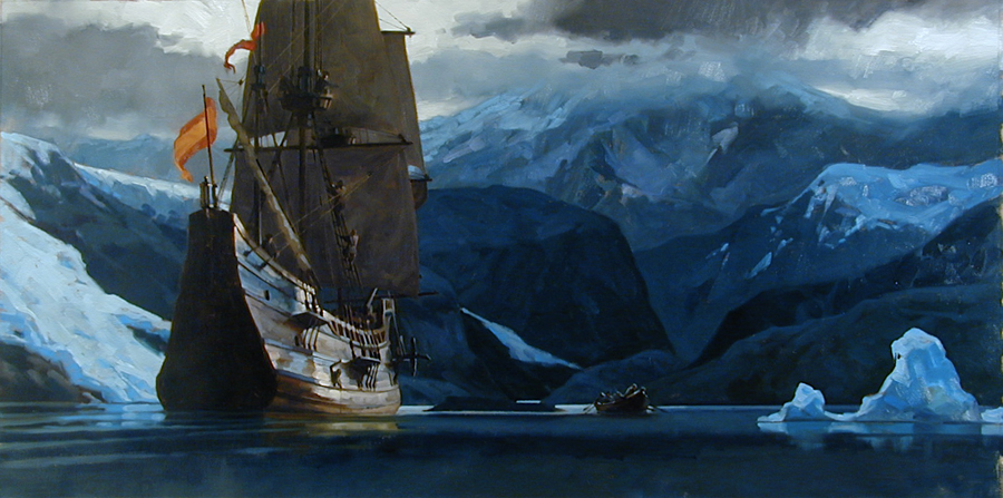 Gregory Manchess, "Magellan in the Strait," 18 x 30 inches, oil on linen