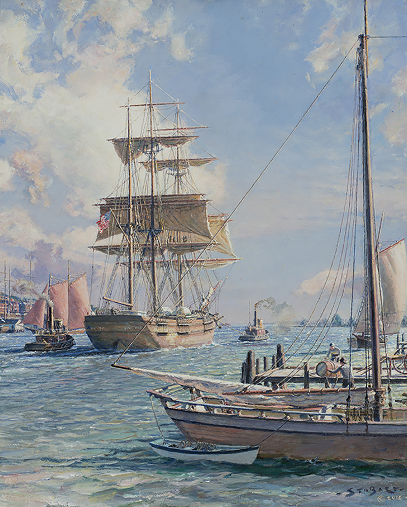 "New York Shipping on the East River" by John Stobart, Oil on canvas, 20 x 16 in., Signed and dated 2015; Rehs Contemporary