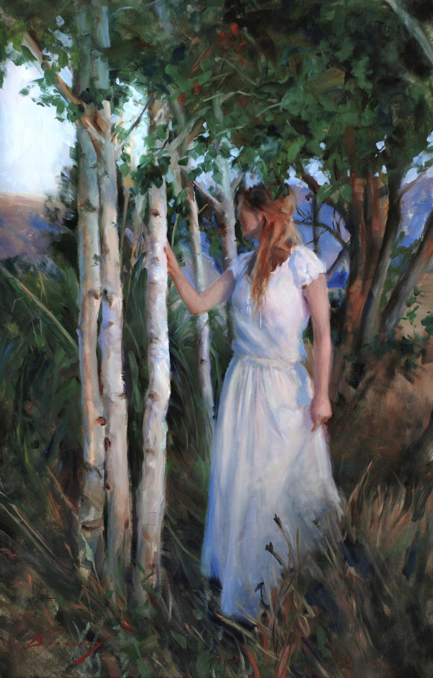 Figurative art - Michelle Dunaway, "Among the Aspens," 40 x 26 inches, Oil on linen