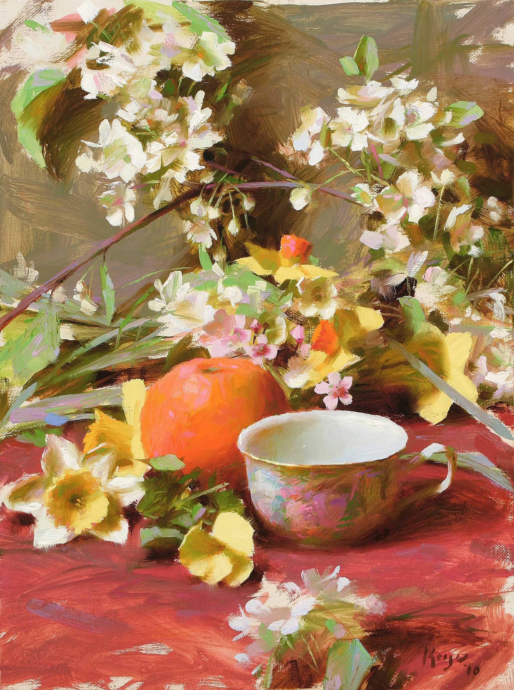 Daniel Keys, "Teacup with Blossoms," 2010 16” x 12”, oil on linen