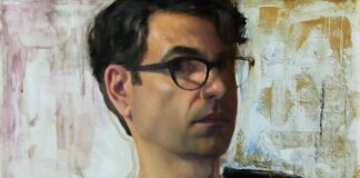 Luis Alvarez Roure, "Self-Portrait," 2018, oil on board, 12 x 16 in., available from the artist