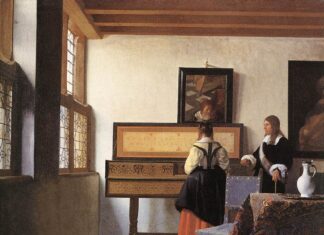 Johannes Vermeer (1632-1675), "The Music Lesson," 1662, oil, 29.1 x 25.4 in.