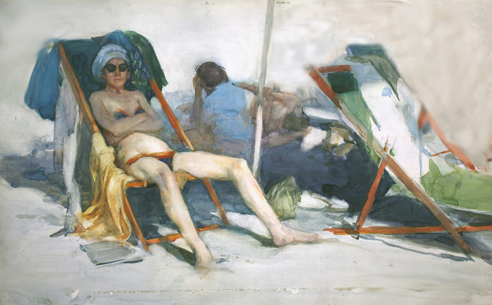 Burton Silverman, “Beach Scene III,” 1985, Watercolor, 13 x 22 inches
