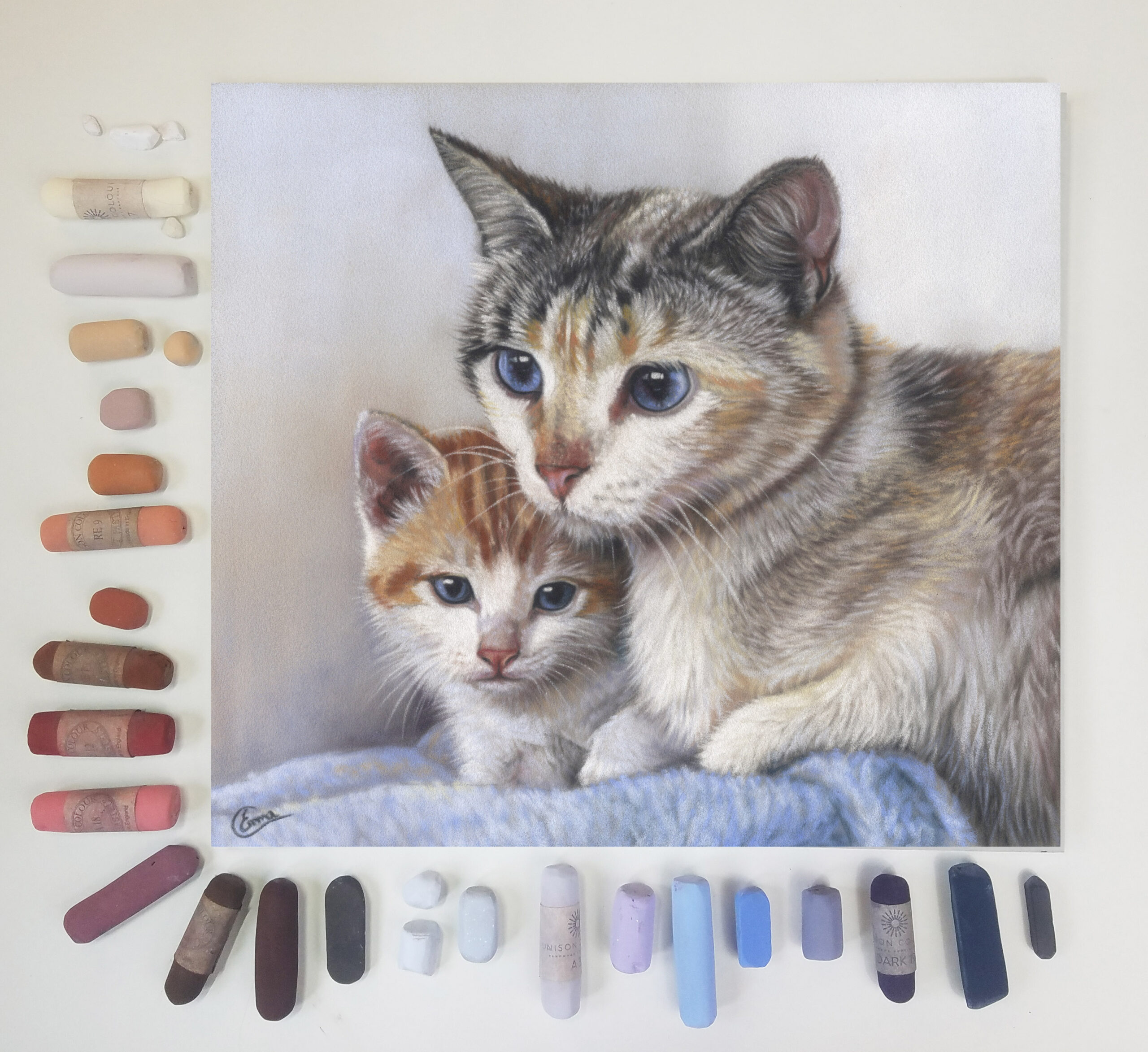 Painting Animals - cat and kitten with pastels