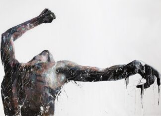 PleinAir Salon - Shai Yossef, "Free Falling," oil, 118 x 79 in.