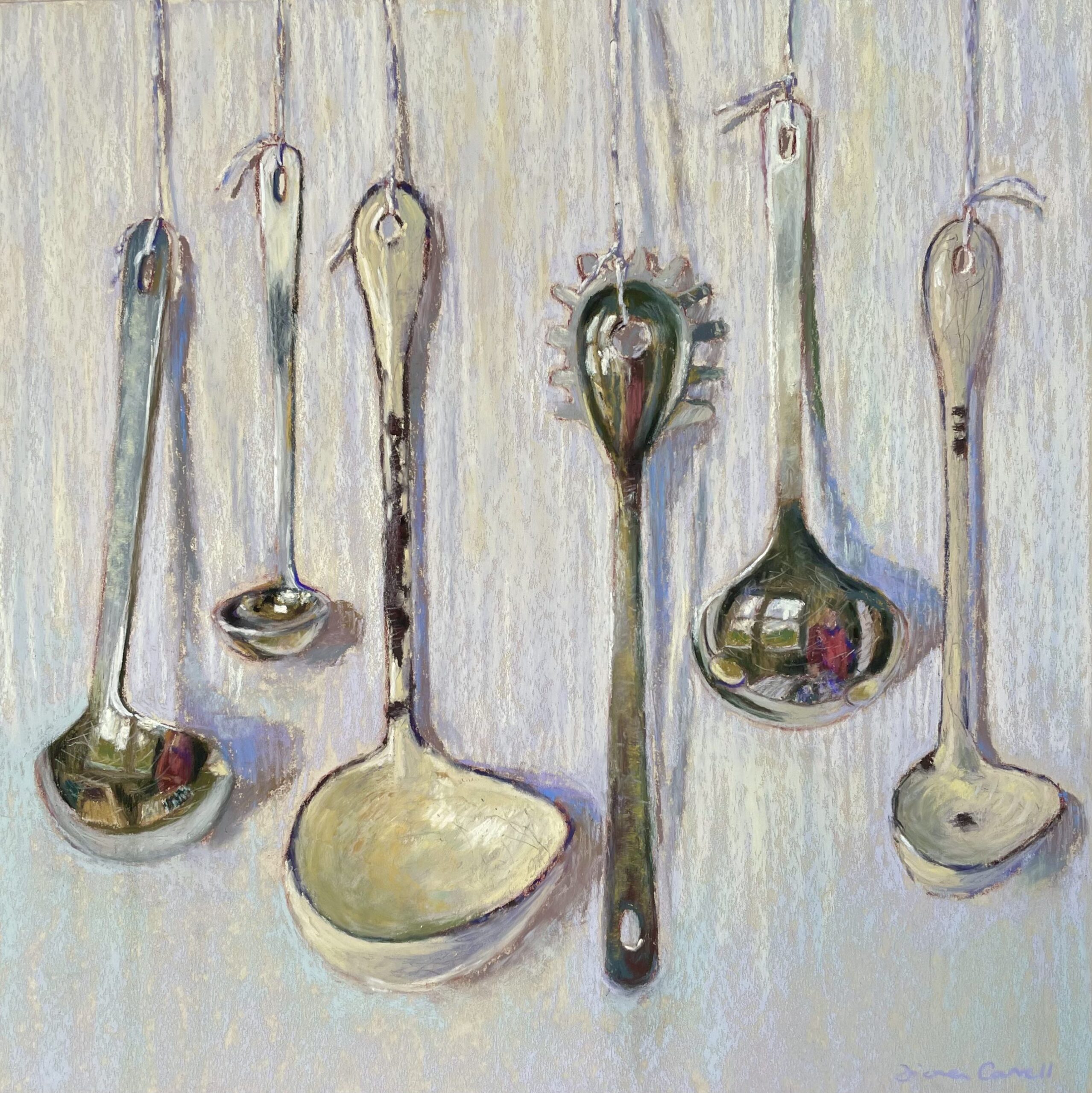 Pastel paintings - Fiona Carvell, "Ladles From My Neighbours," Pastel, 15.5 x 15.5 in., 2023