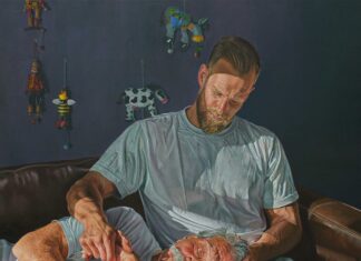 Figurative Art - Teresa Brutcher, “Father and Son,” oil on canvas, 90 x 90 cm.