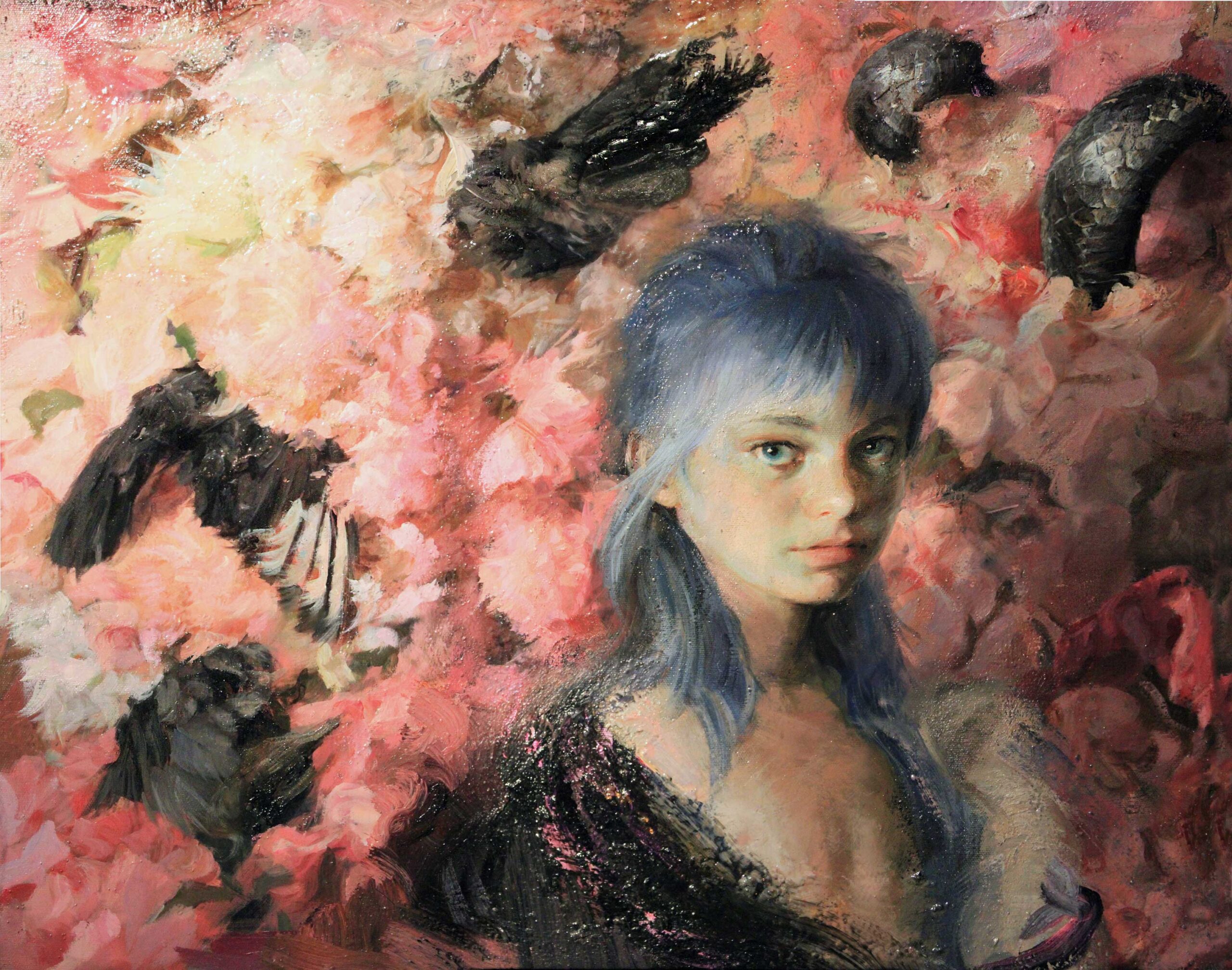 Guillermo Lorca, "The Girl of the Birds," 2018, oil and acrylic on canvas, 19 2/3 x 27 1/2 in., private collection, Chile