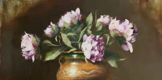 Painting with oil - still life of Peony flowers