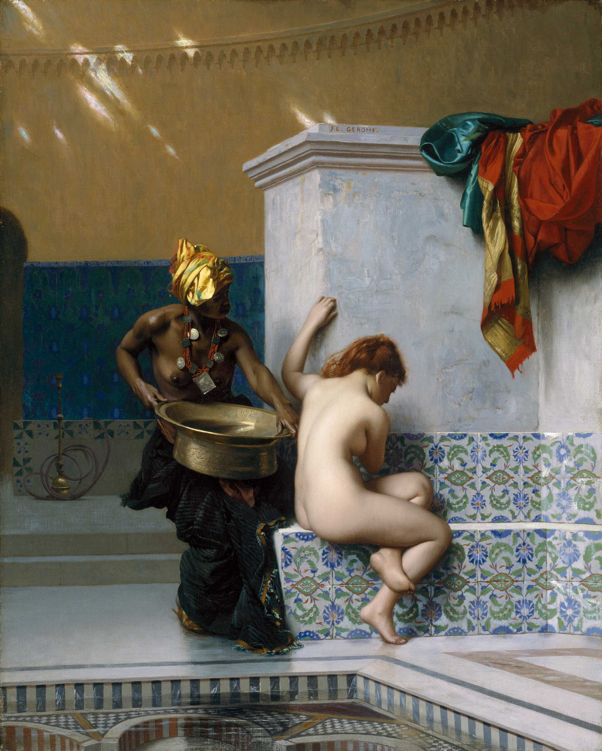 Jean-Léon Gérôme (1824-1904), "Moorish Bath," 1870, oil on canvas, 20 x 16 in., Museum of Fine Arts, Boston, gift of Robert Jordan from the collection of Eben D. Jordan, 24.217
