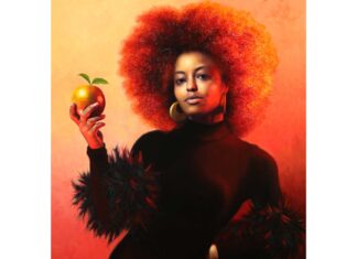 Contemporary realism art how-to - Vicki Sullivan, "Hesperia's Golden Apple," 2019, oil on linen, 90 x 70 cm