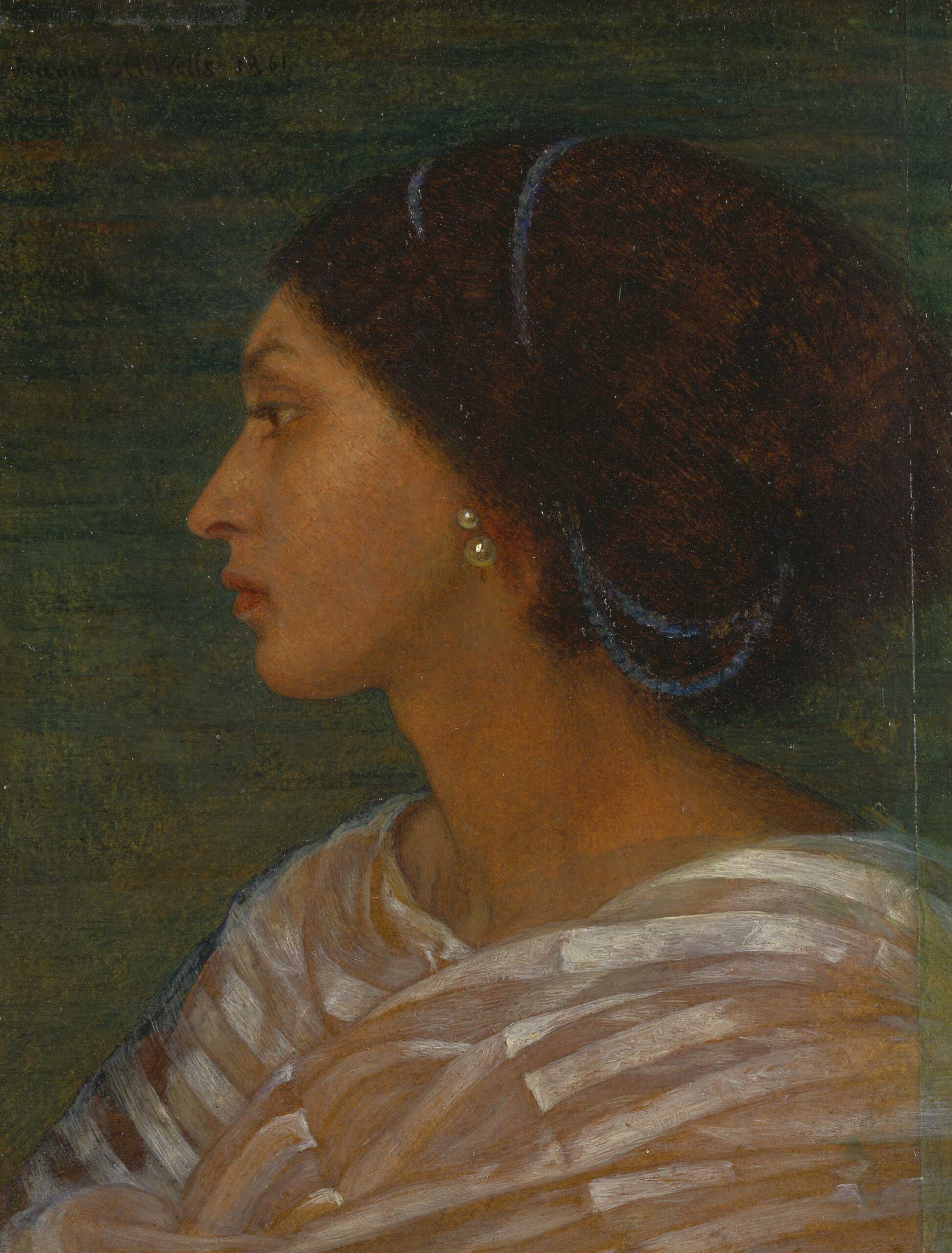 Joanna Boyce Wells (1831-1861), "Head of a Mulatto Woman (Mrs. Eaton)," 1861, oil on paper, laid on linen, 6 3/4 x 5 5/8 in., Yake Center for British Art, New Haven, Paul Mellon Fund, B1991.29