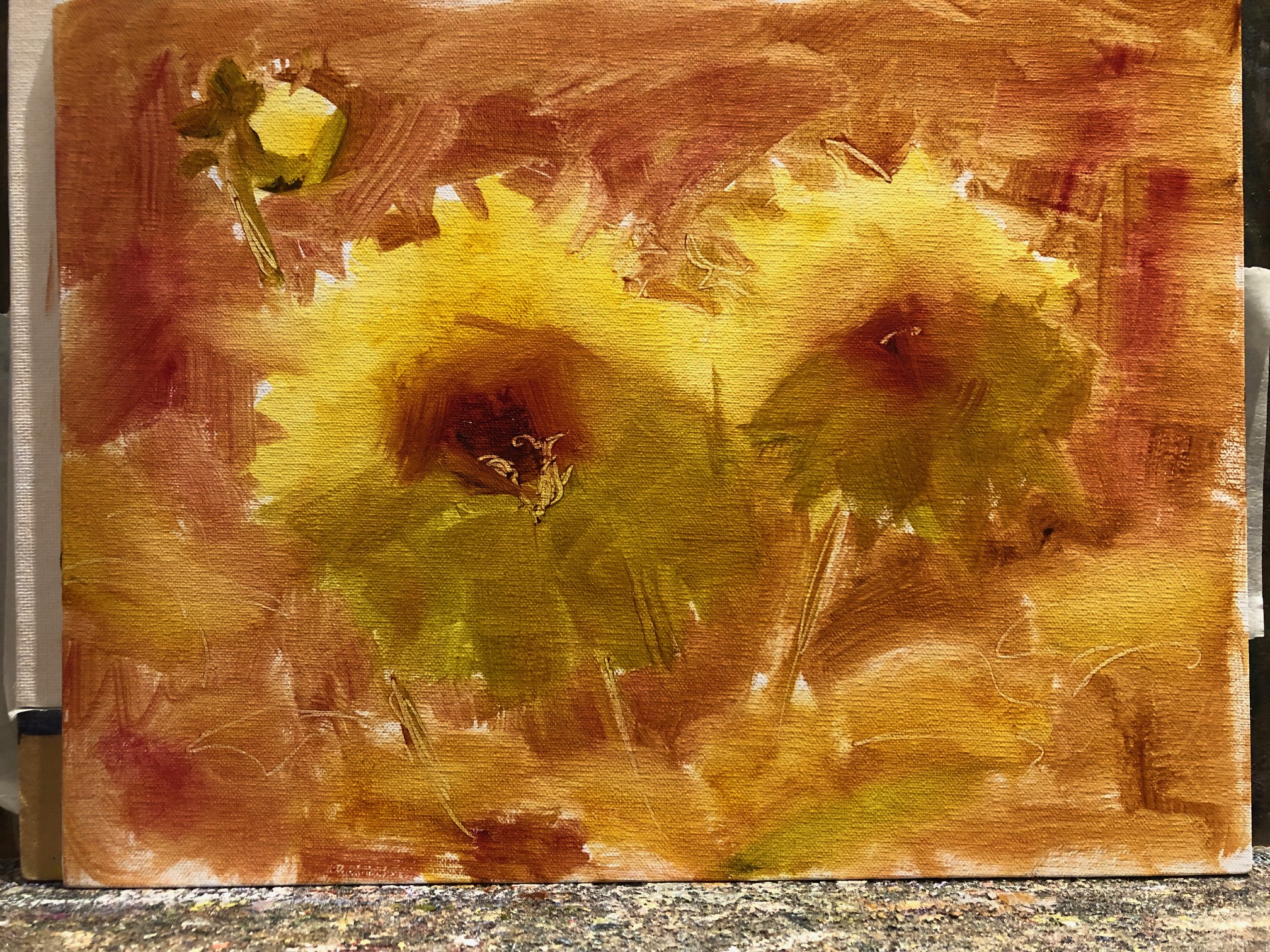 Final painting, “Simply Dahlias,” 9 x 12, oil painting by Pat Fiorello