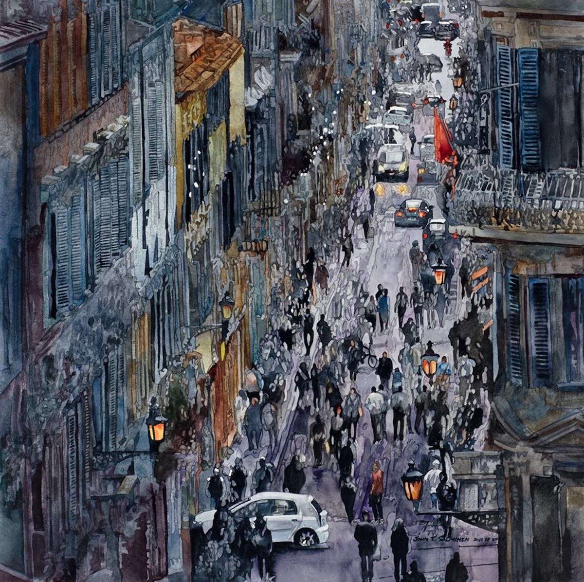 John Salminen, “Via dei Condotti,” watercolor, 36x36 in.