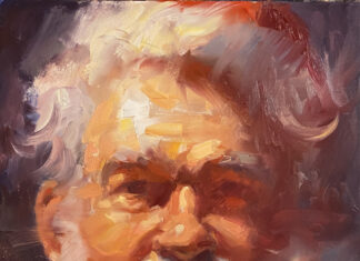 Portrait Painting of Santa - Ryan Jensen, "Believe," oil on panel, 16 x 12 in.; Sold