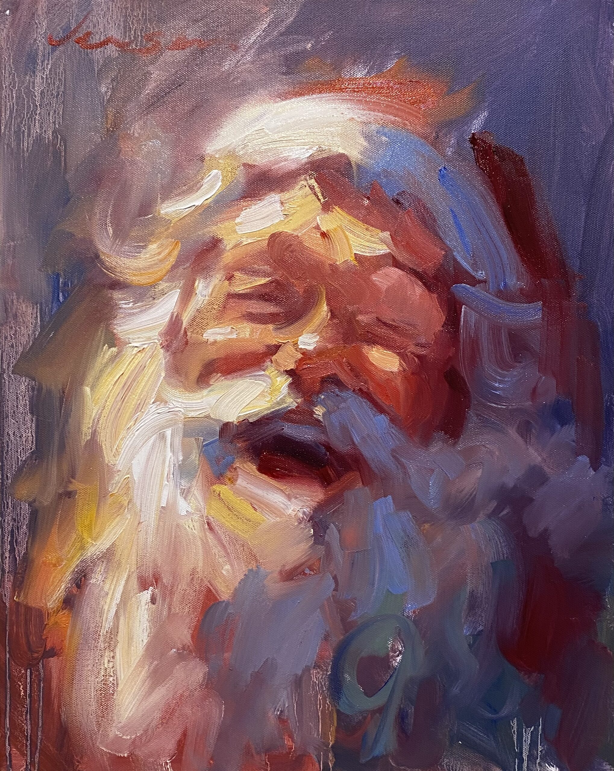Portrait painting of Santa - Ryan Jensen, "Happy Santa," oil on canvas, 16 x 20 in.; Sold