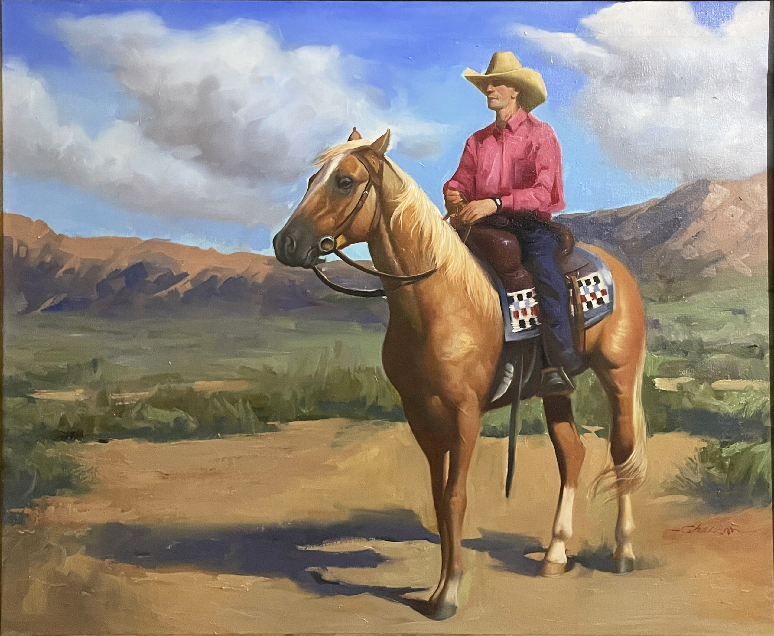 realistic painting of a man on a horse - by Ali Ghasson