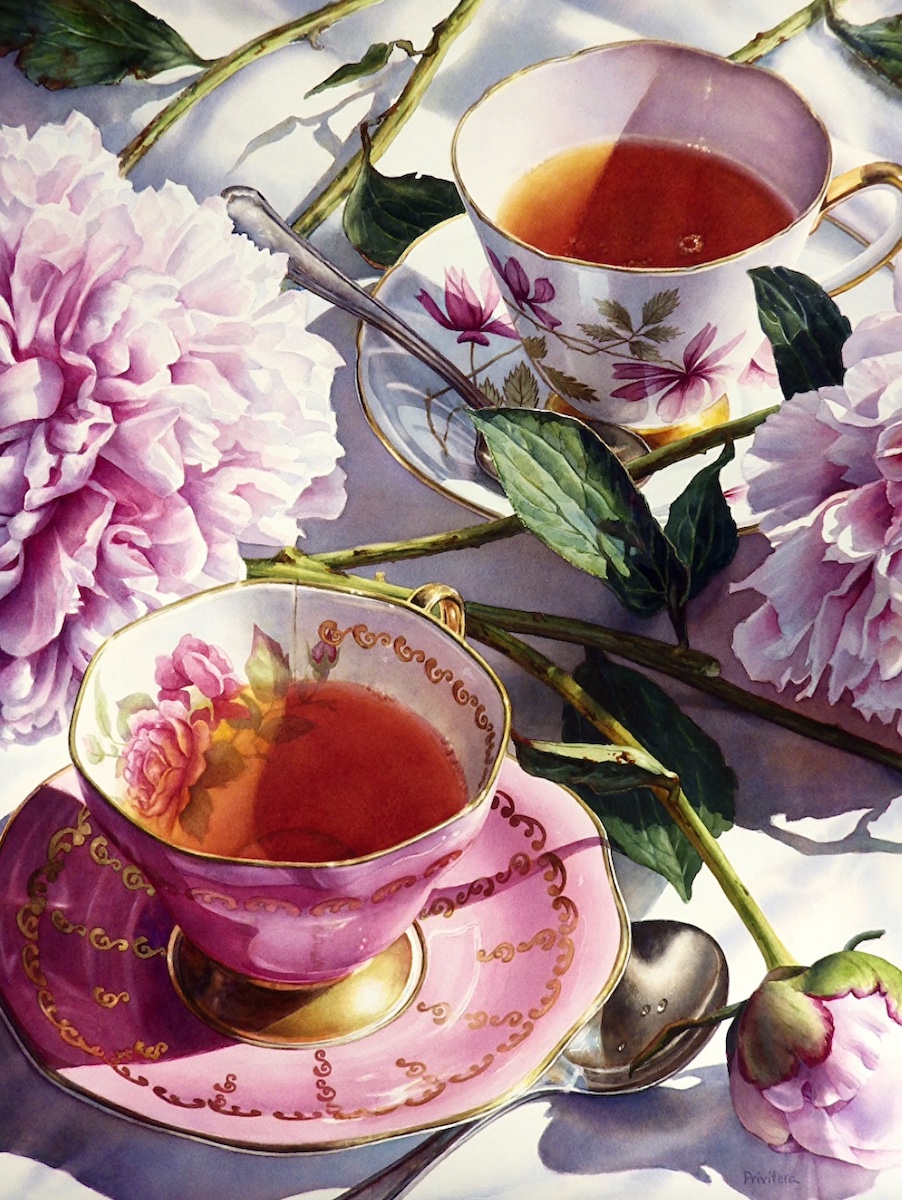 Lana Privitera, “Tea for Two,” Watercolor on Paper, 29 x 21 in.