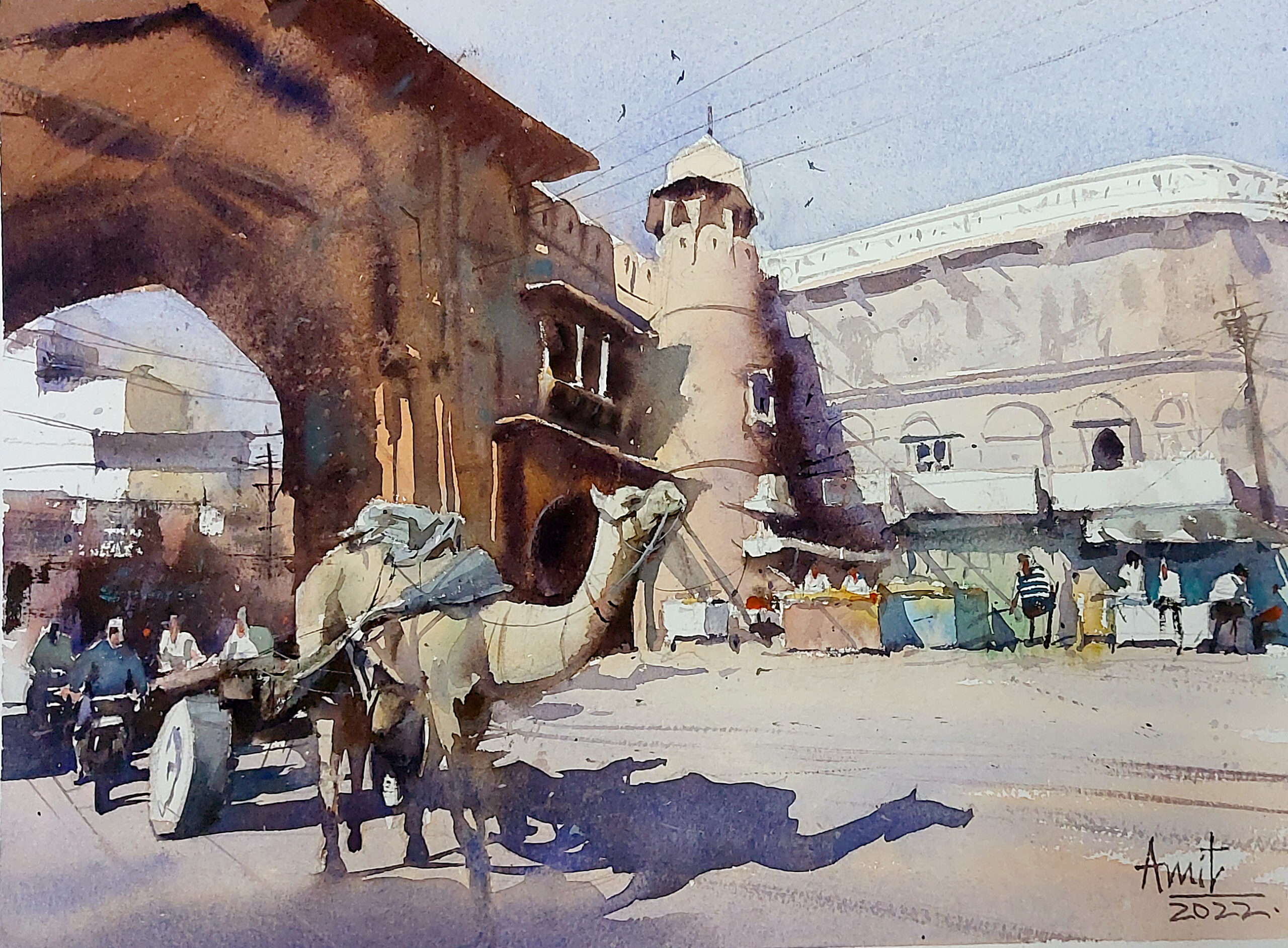 "Streets of Rajasthan," watercolor, 11.5 x 15 in., by Amit Kapoor