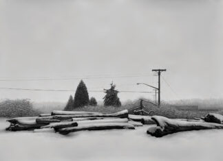 Contemporary realism - Stephanie Buer, Untitled (Snow), 2021, charcoal on paper, 42 x 56 in., private collection
