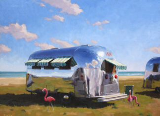 Painting of an Airstream - Tim Horn, “American Flamingo,” 24 x 30 in., oil on canvas, private collection