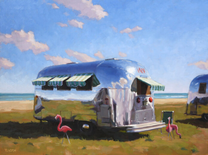 Painting of an Airstream - Tim Horn, “American Flamingo,” 24 x 30 in., oil on canvas, private collection