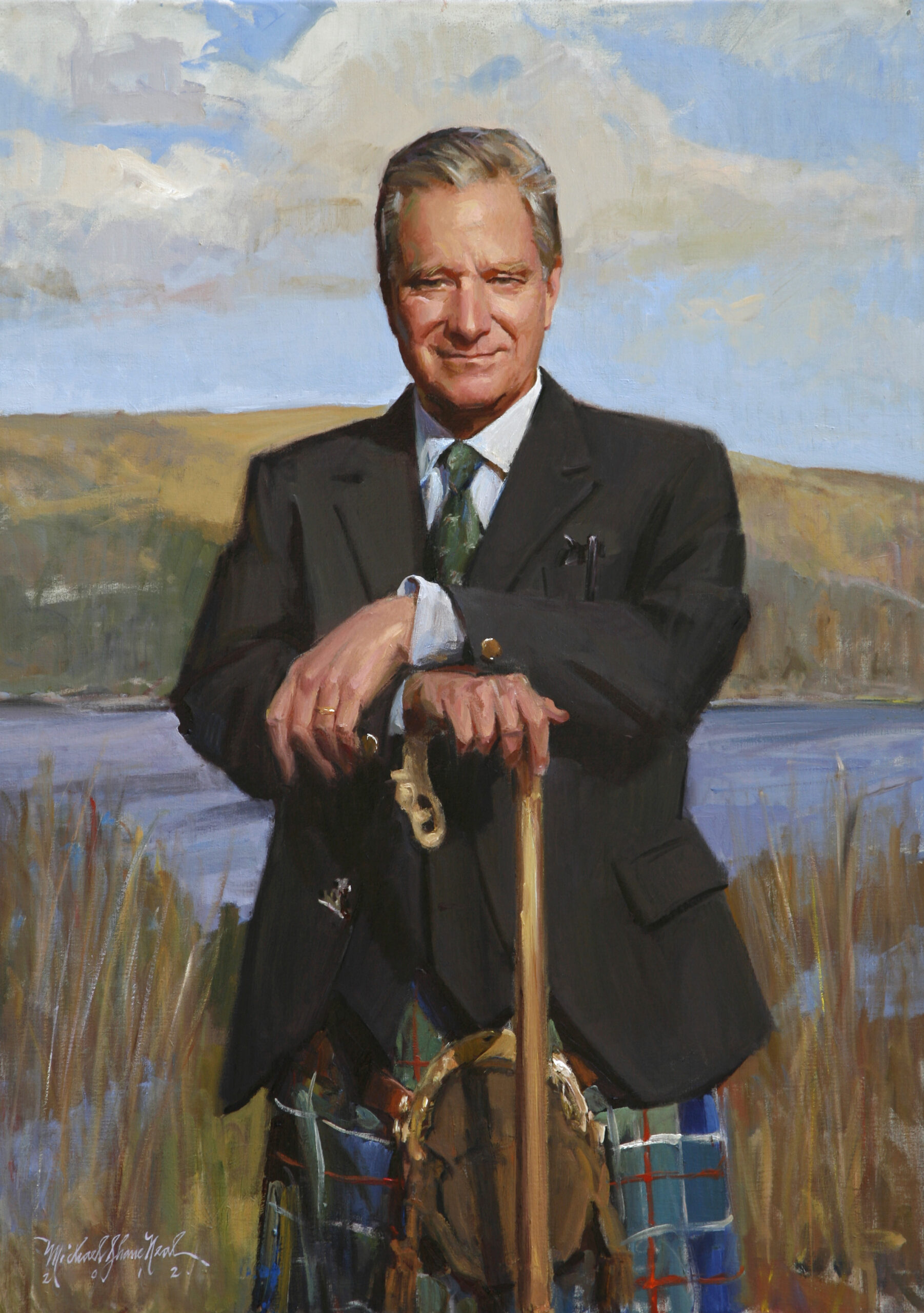 Sir Malcolm Colquhoun, 9th Baronet, 31st of Colquhoun & 33rd of Luss, Chief of Clan Colquhoun, Collection of Clan Colquhoun Museum and Heritage Centre, Luss, Scotland, 30" x 42", oil on canvas, by Michael Shane Neal