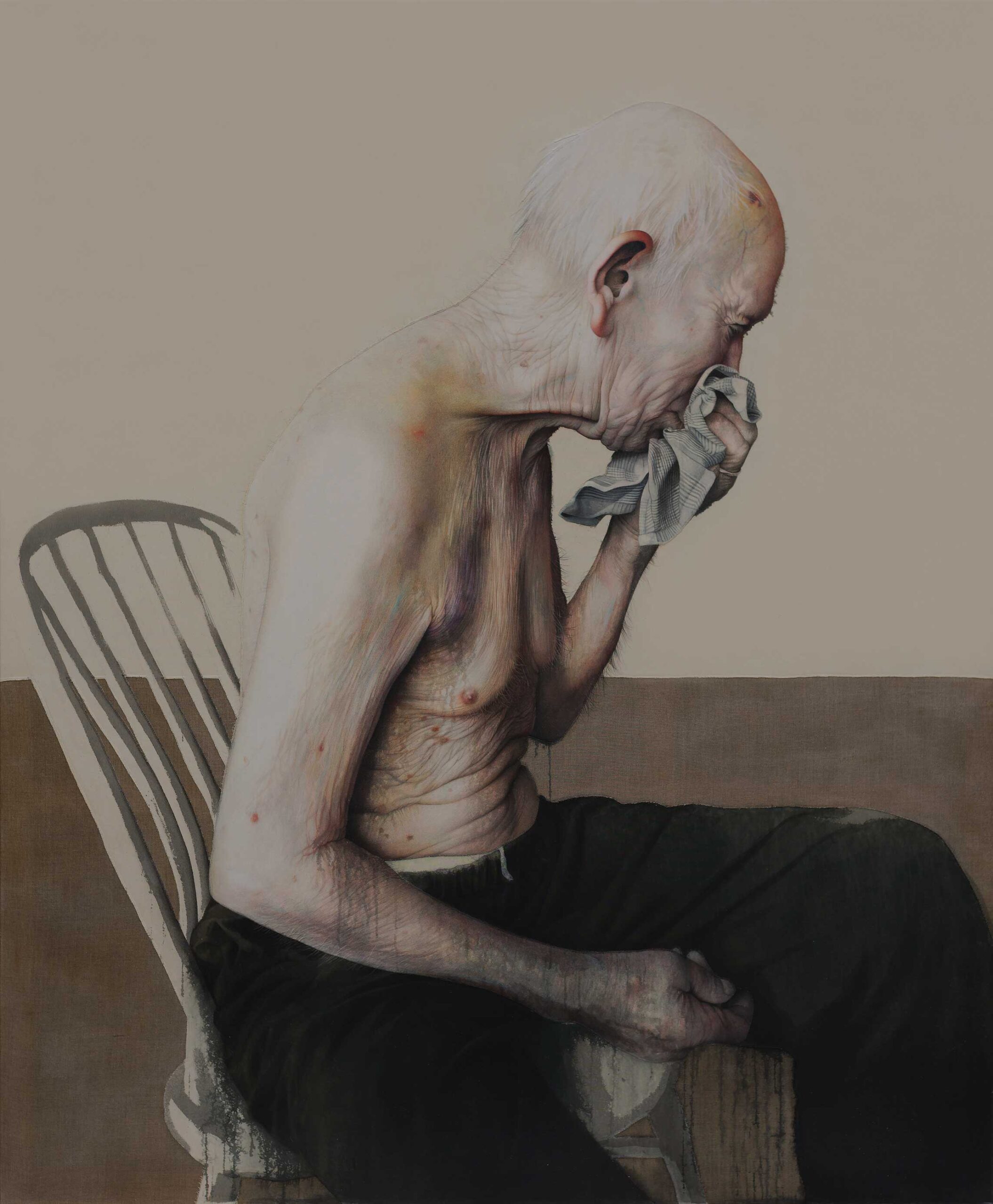 Annemarie Busschers, "Aging," 2015, acrylic, pencil, and cotton on linen, 86 1/2 x 78 3/4 in., collection Van Lanschot Bank, Amsterdam