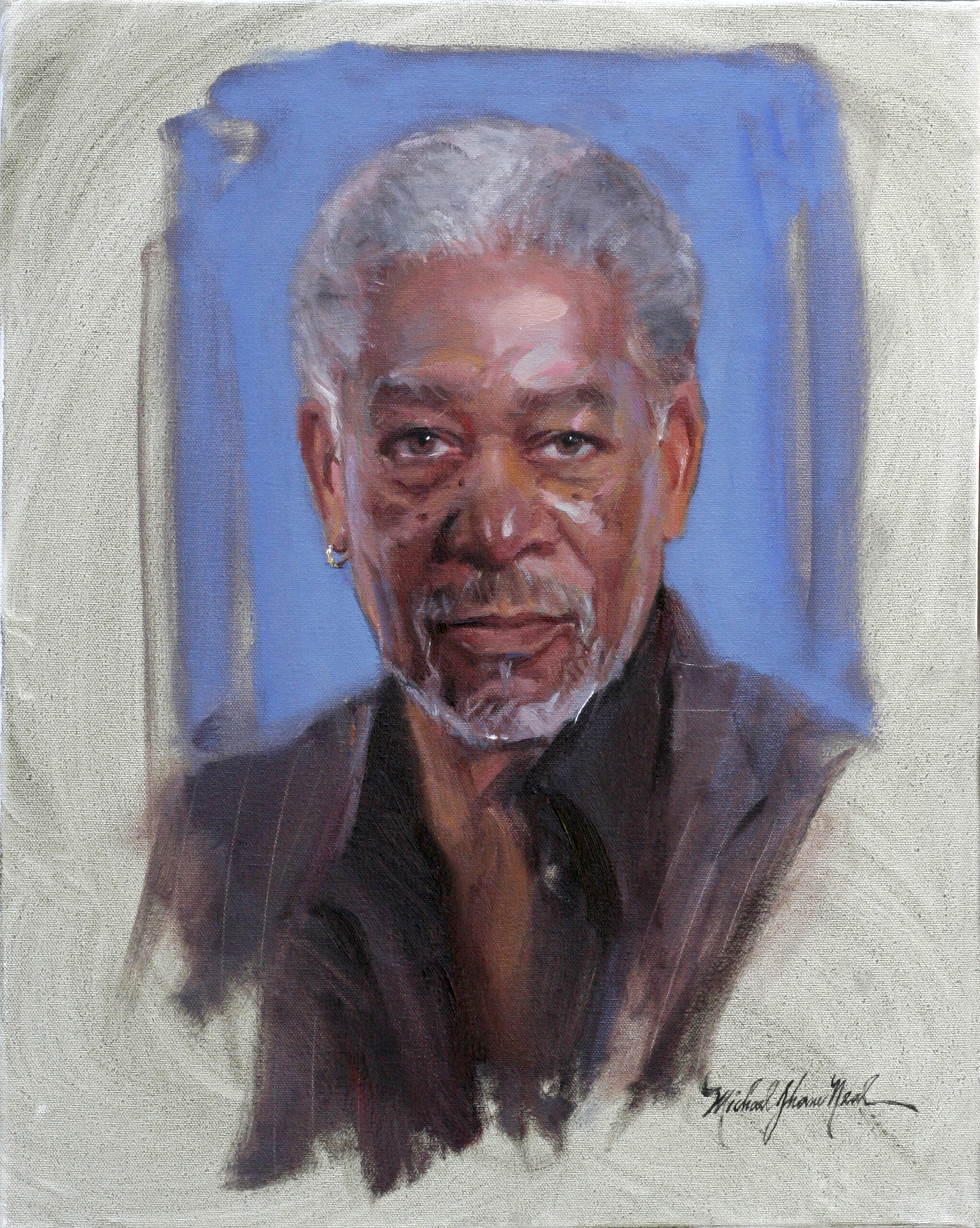 Morgan Freeman, The Players Club, New York, NY, 16" x 20", oil on canvas, by Michael Shane Neal