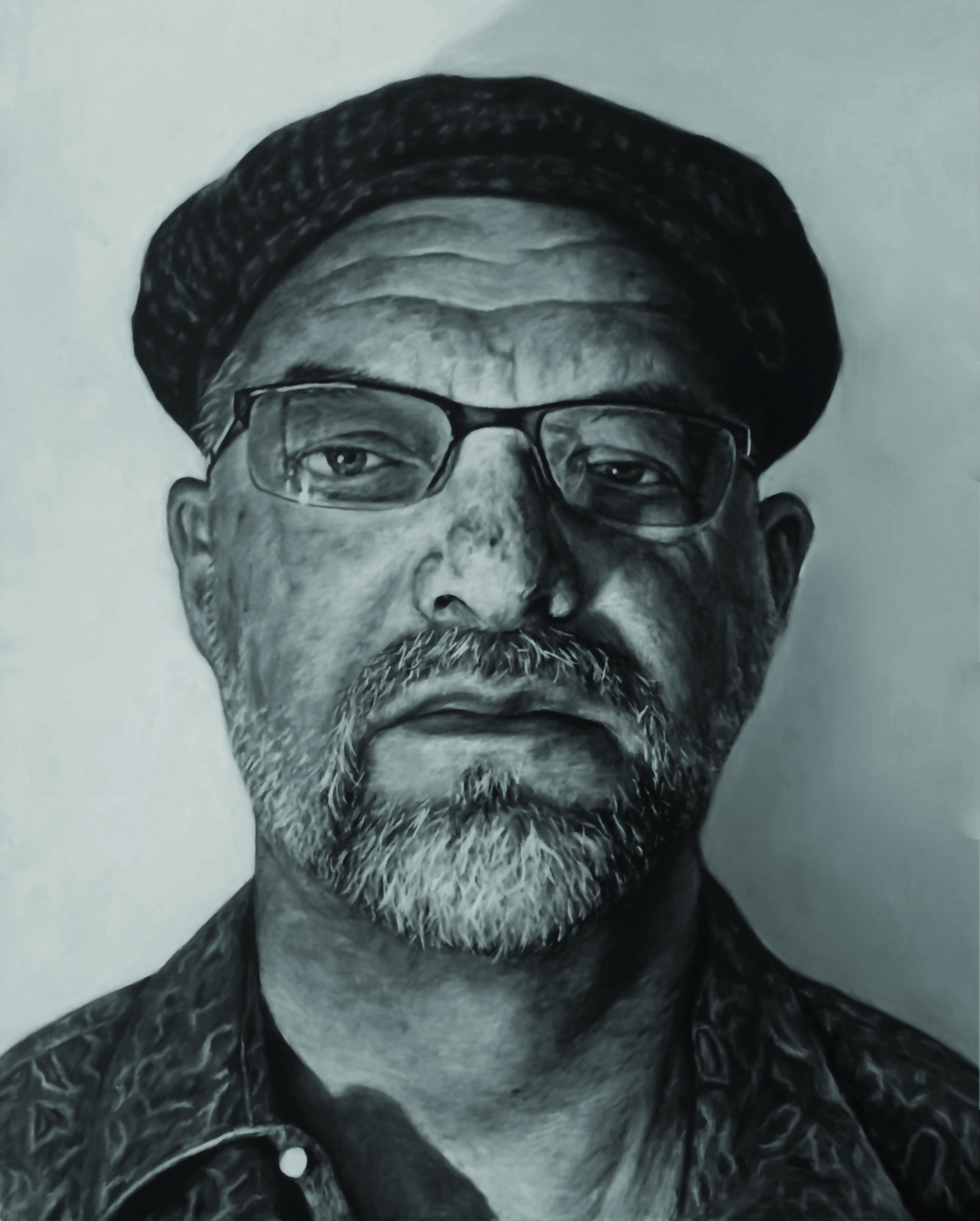 Jenna Ringuette (b. 2000), "Big Pat," 2021, charcoal on paper, 20 x 16 in., available through the artist 